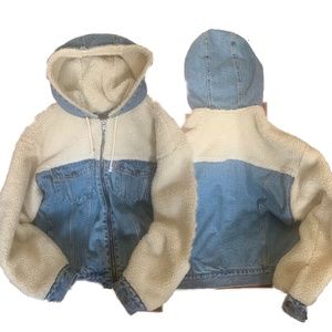 VINTAGE/UNISEX Levis Hooded Fleece /Jean Jacket